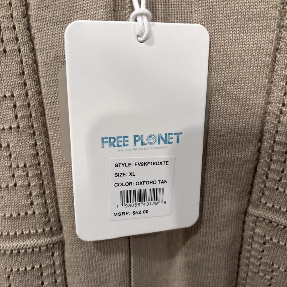Free Planet Oxford Tan Knit Button Polo Shirt XL NWT Textured Retro - Picture 3 of 4